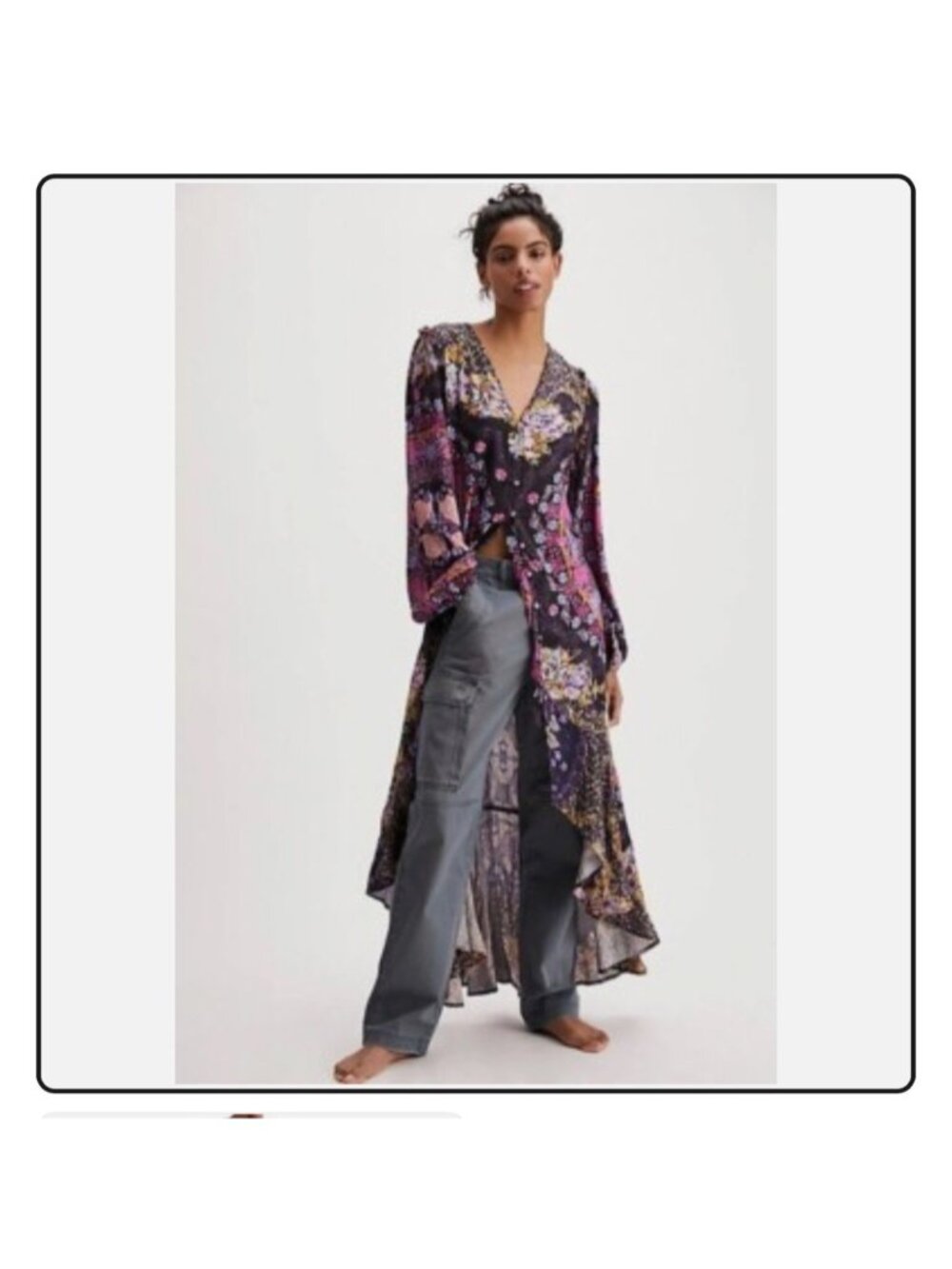 Free People Marais Printed Midi Dress Purple Pink Boho Duster Size S Festival